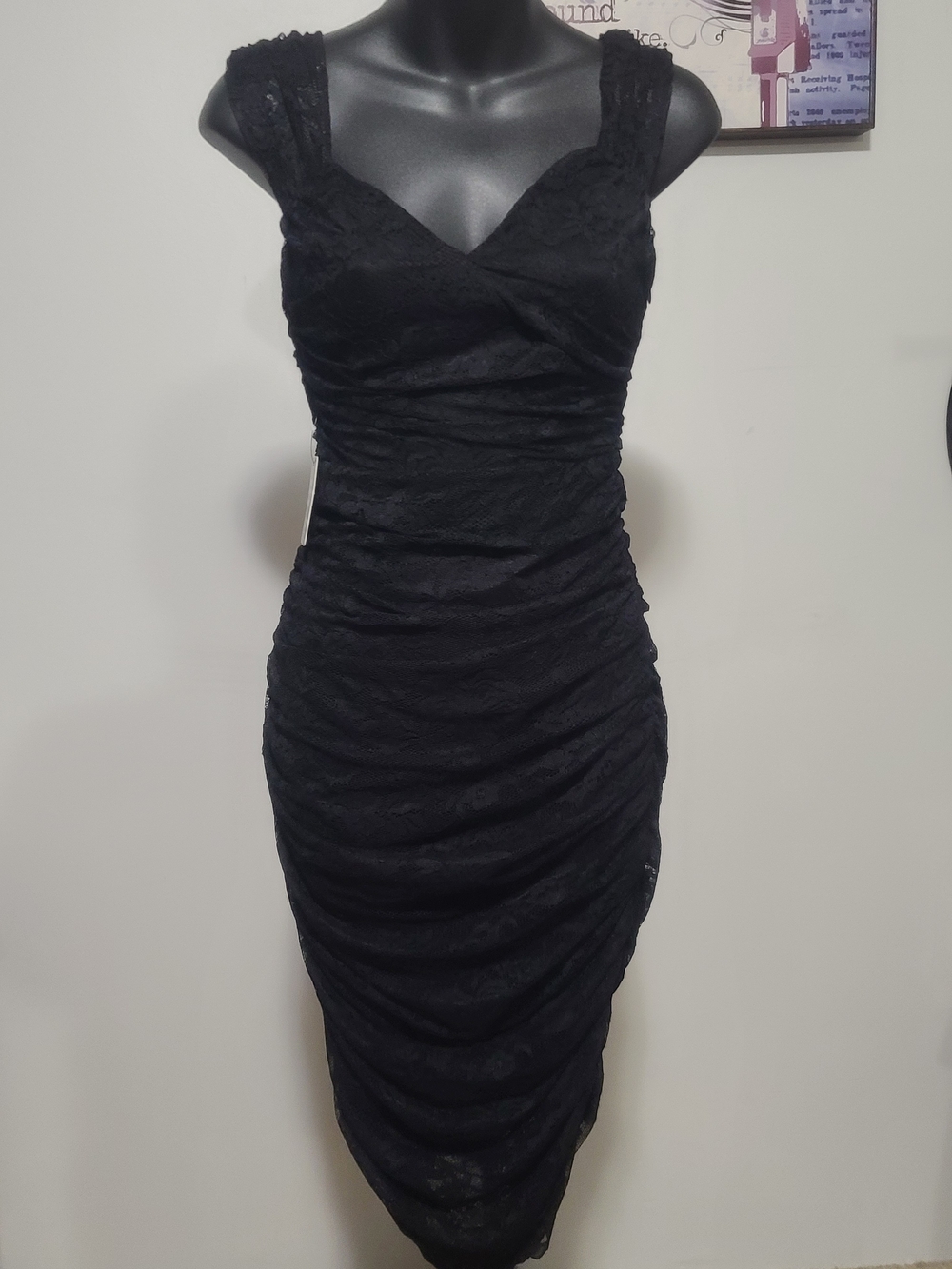 Express Black Lace Ruched Midi Dress